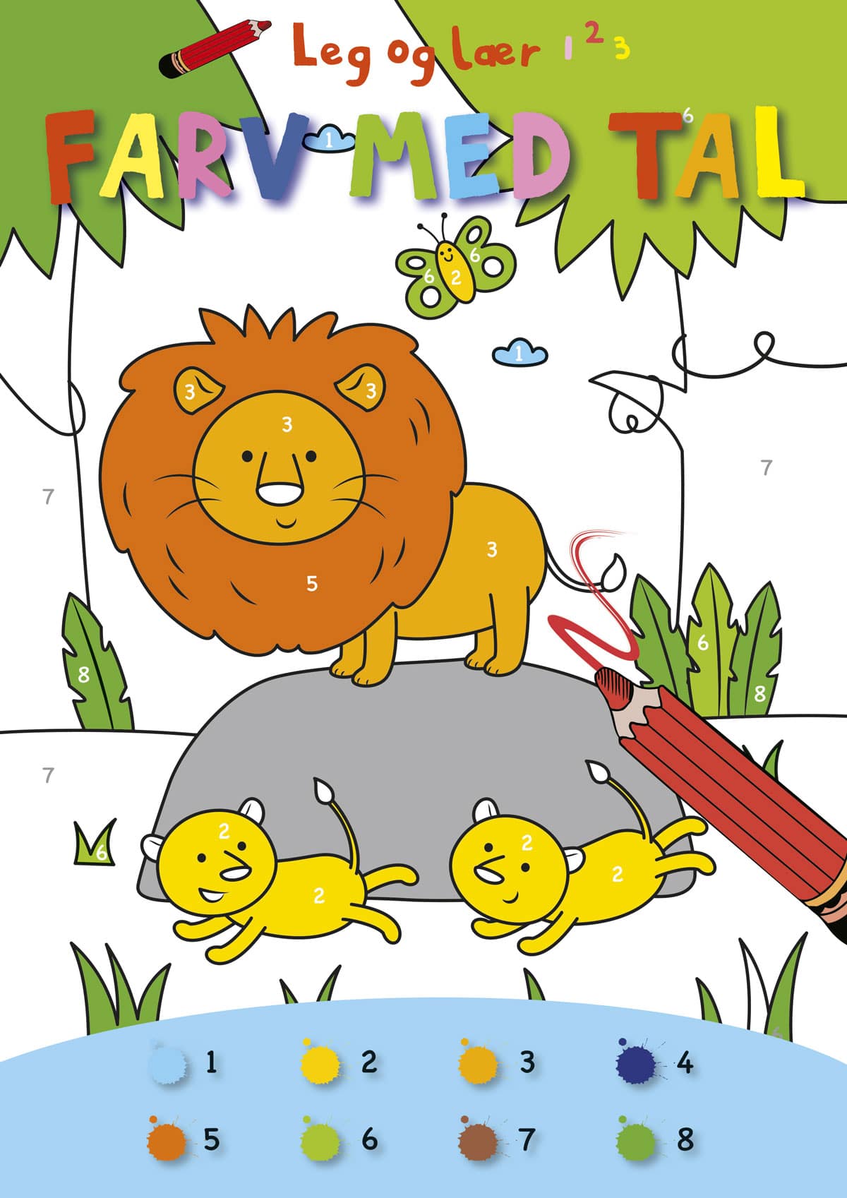 Leg og lær: Farv med tal (løve)