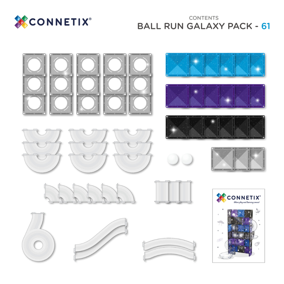 Connetix Ball Run Galaxy Pack – 61 dele med lysbolde og glitterfliser