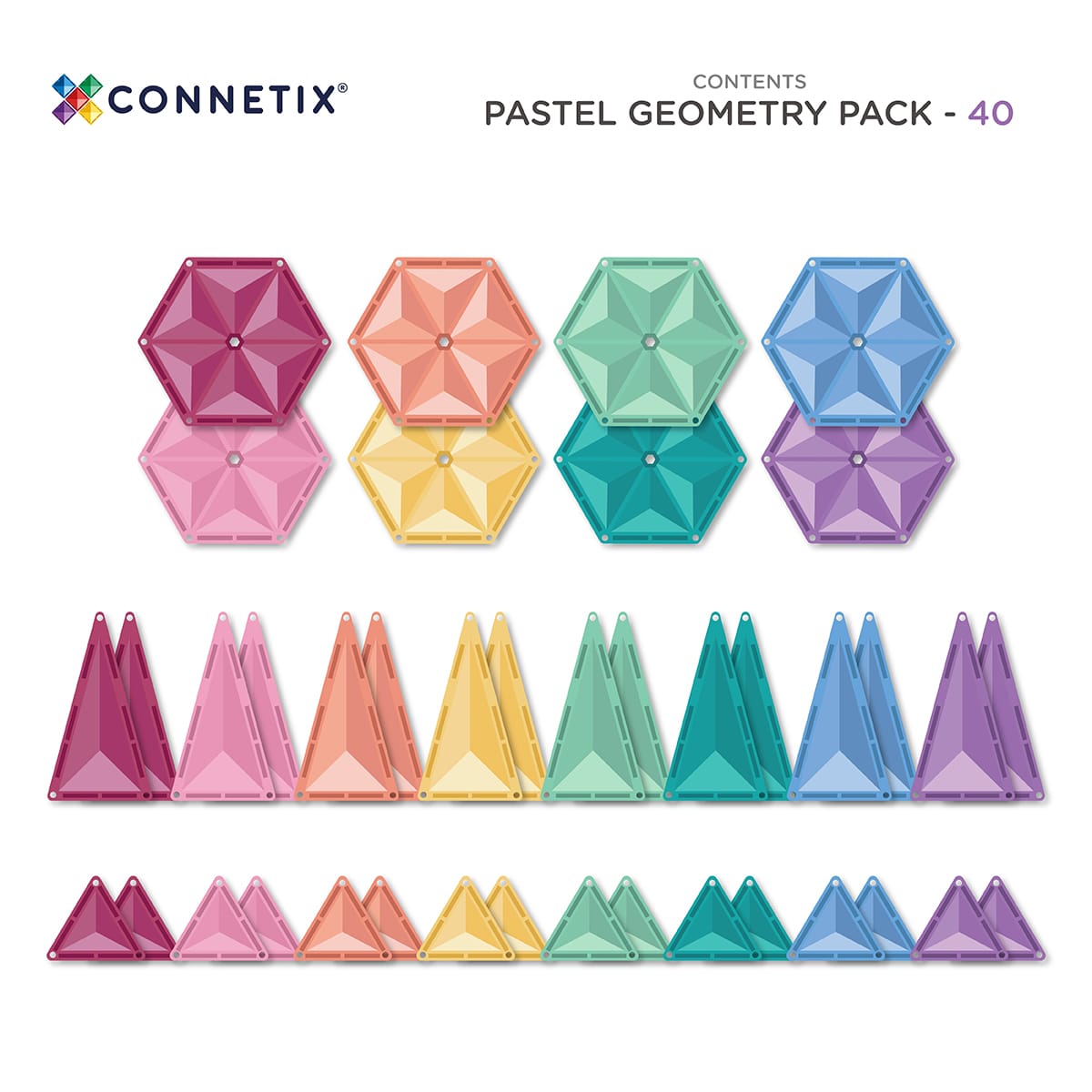 Connetix - 40 dele - Gemometry Pack Pastel - Magnetsæt