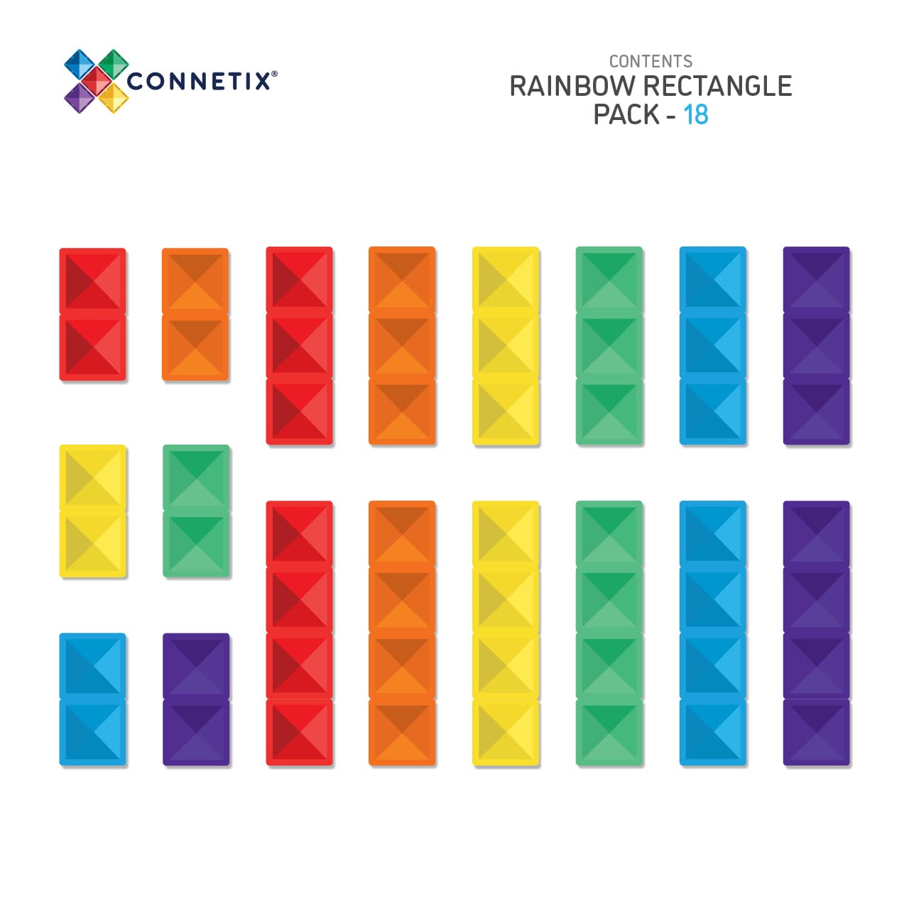 Connetix - 18 dele - Rainbow Rectangle Pack