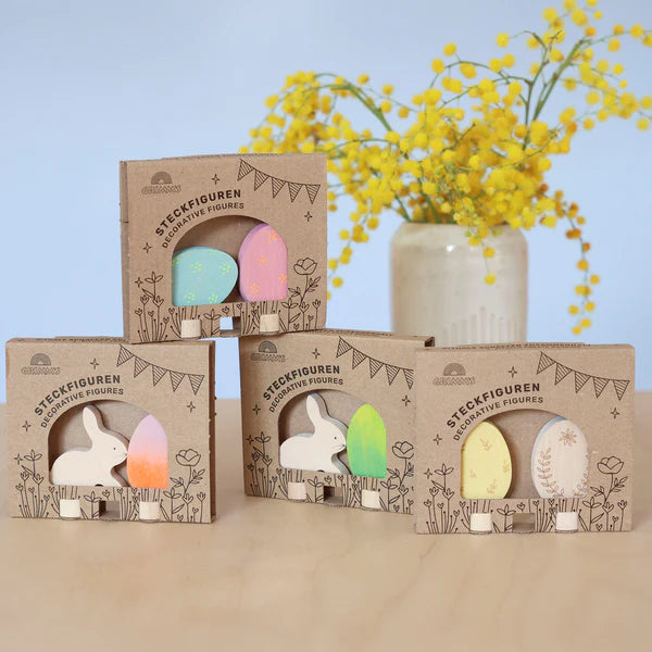 Grimm's Dekorative Påskeæg Duo i Træ – Blomster (Påskepynt & Dekoration)