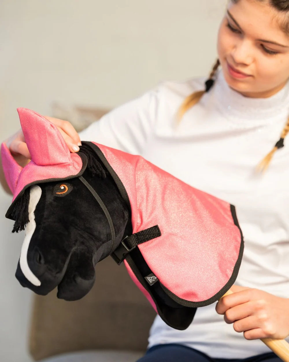 My Hobby Horse - Pink glitter dækken & hut til kæphest – 2 dele