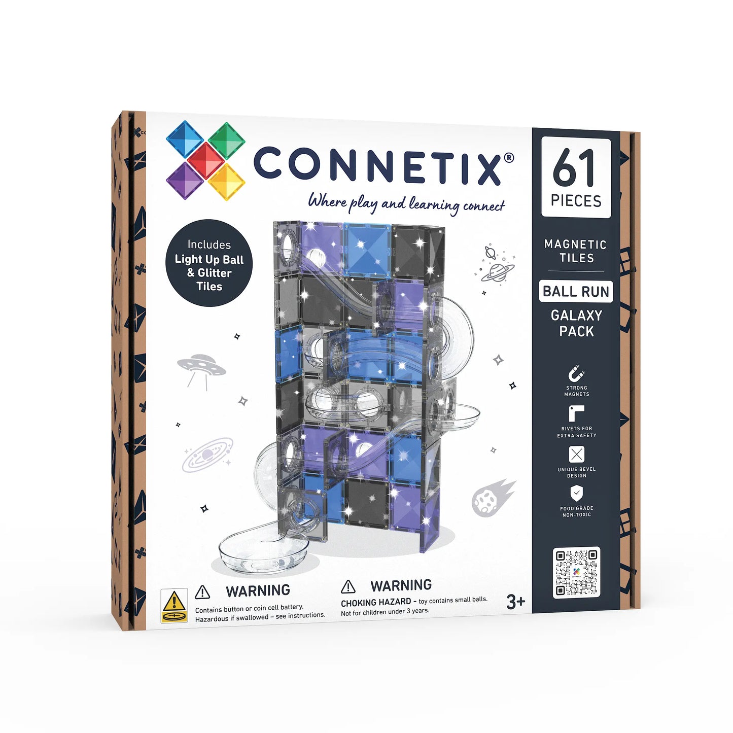 Connetix Ball Run Galaxy Pack – 61 dele med lysbolde og glitterfliser