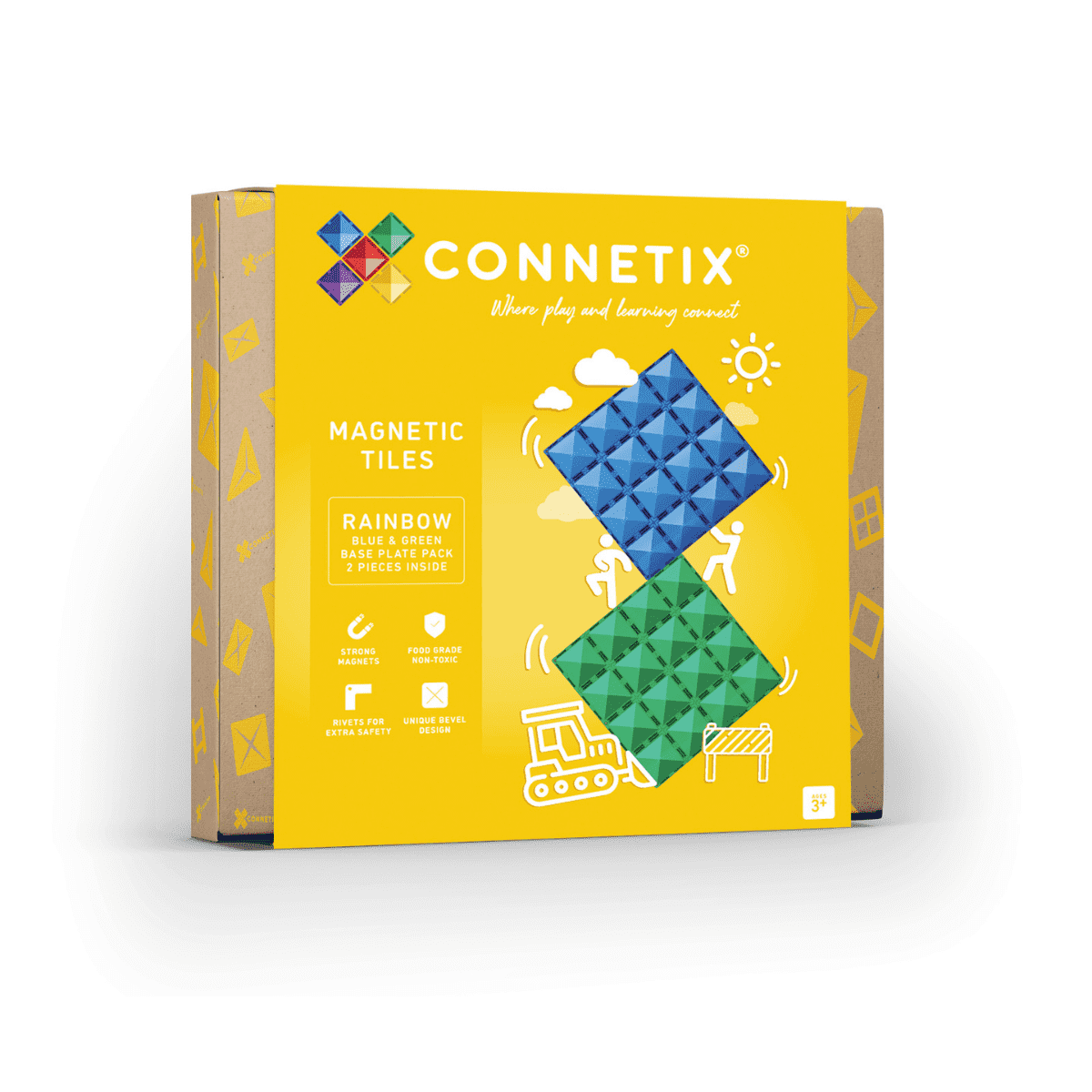 Connetix - 2 dele - Grøn & Blå base plate - Magnetplader