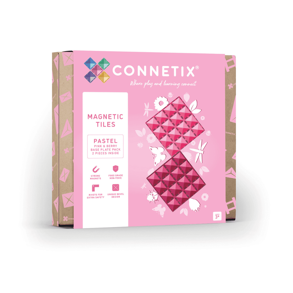 Connetix - 2 dele - Pastel Baseplates pink and berry - Magnetplader