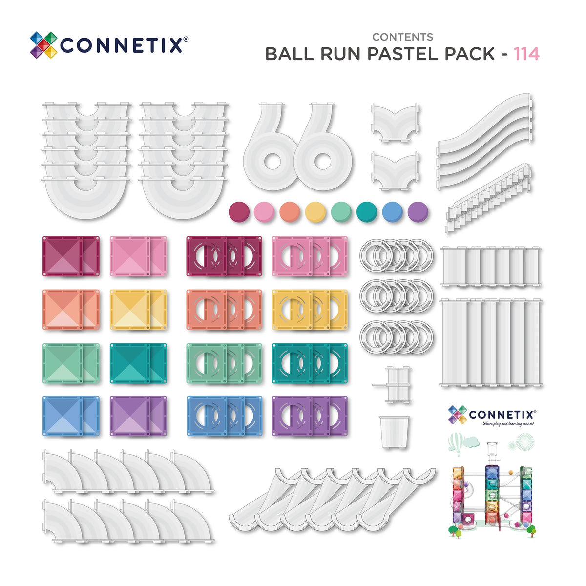 Connetix - Pastel Ball Run Pack Kuglebane – 114 dele