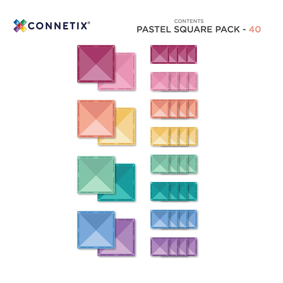 Connetix - 40 dele - Pastel Square Pack