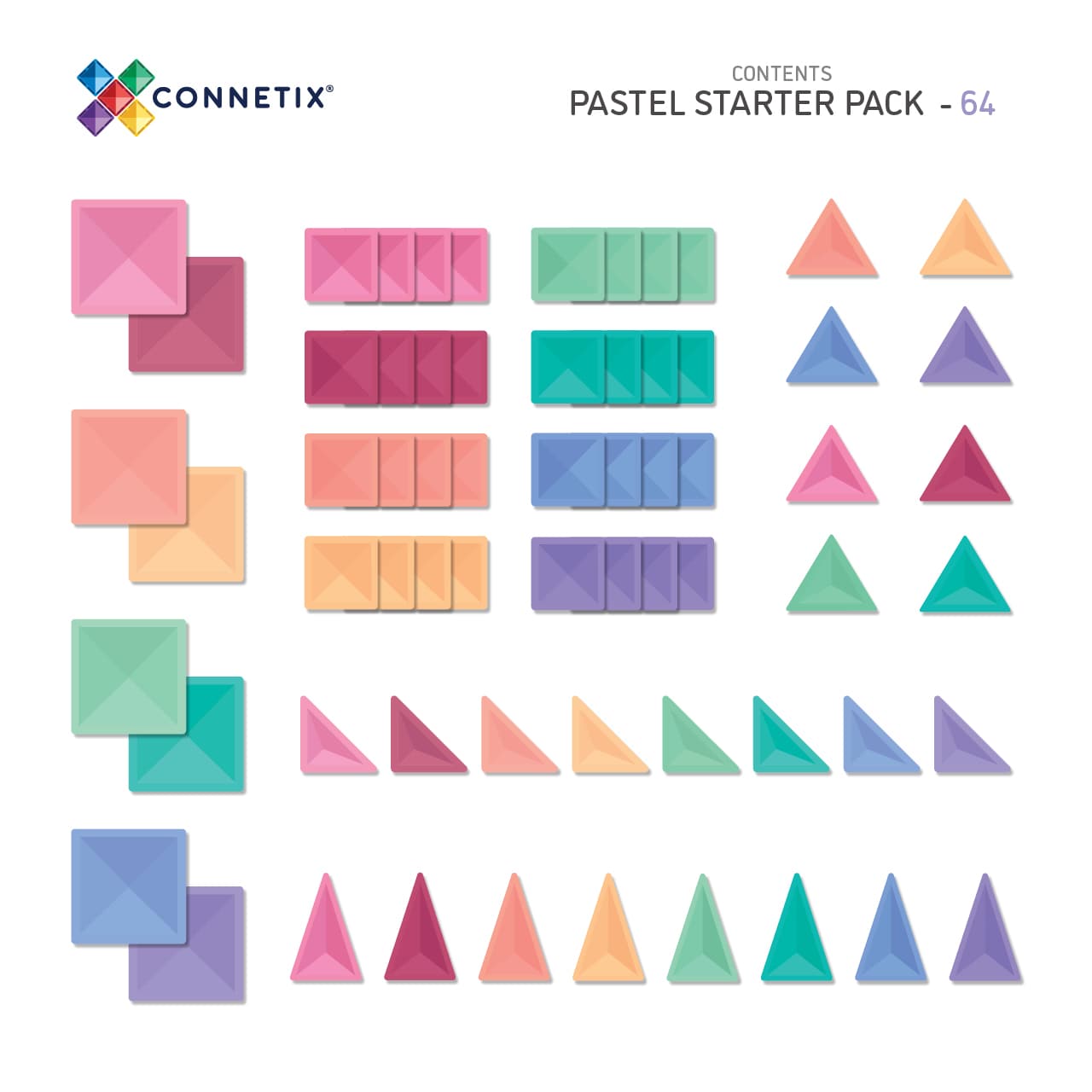 Connetix - 64 dele - Pastel starter pack