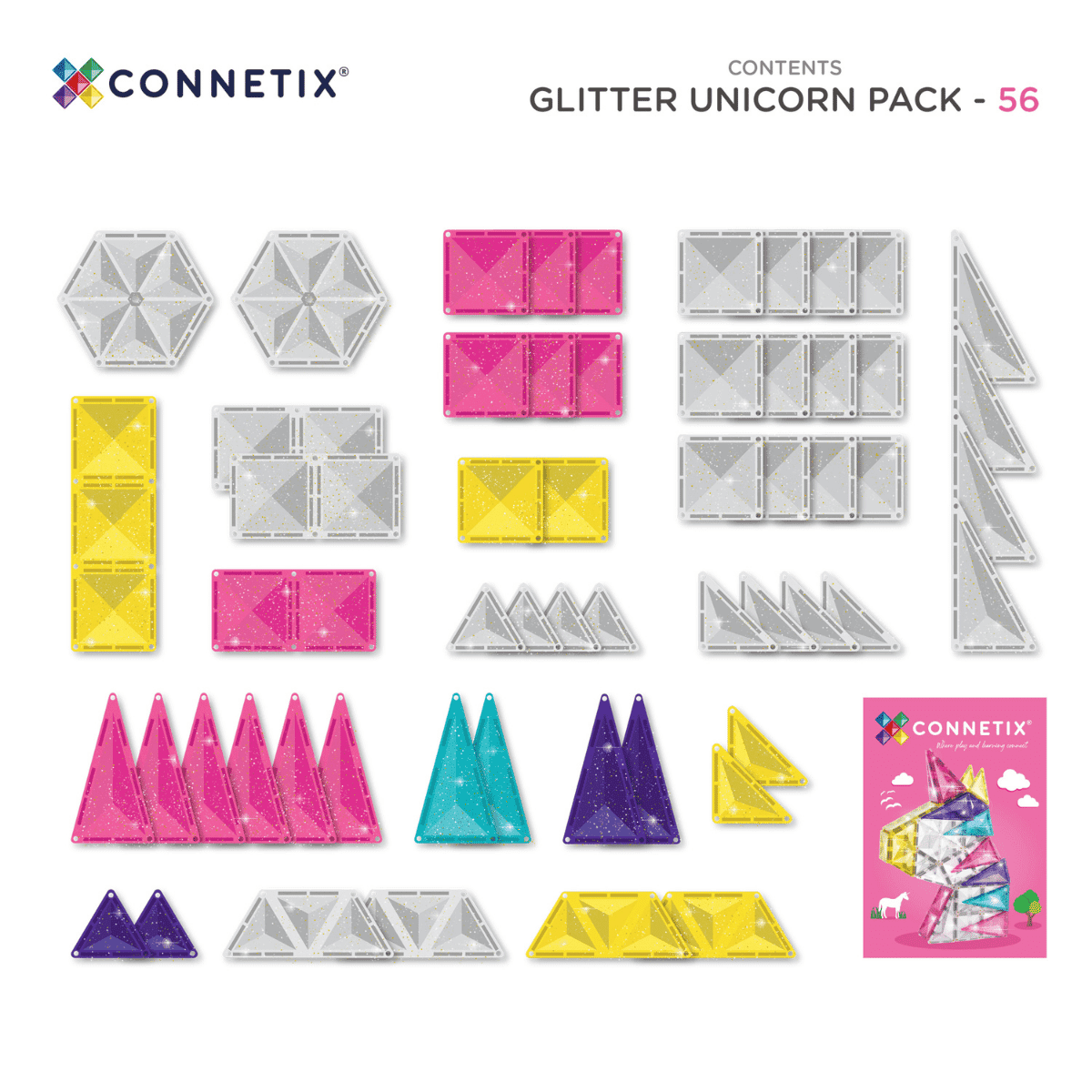 Connetix – 56 dele - Glitter Unicorn Pack