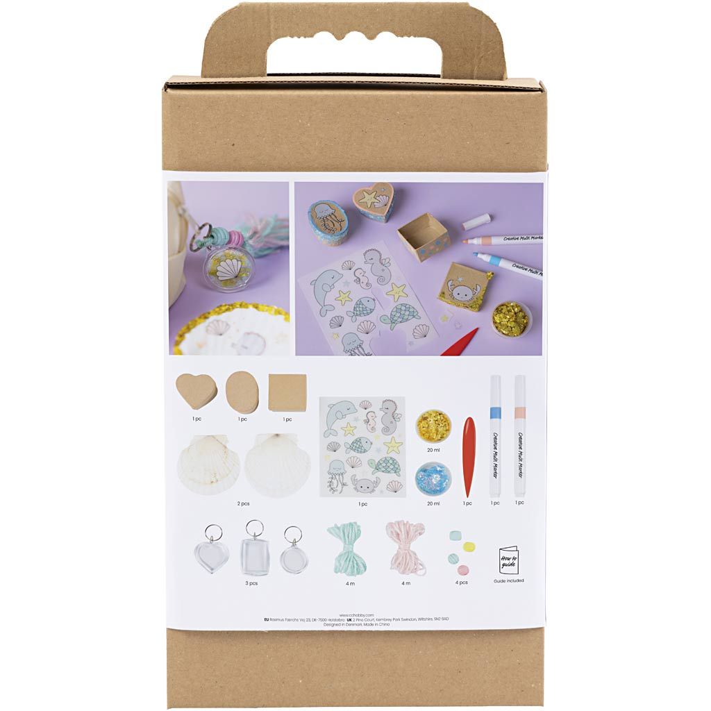 DIY Kit Dekoration – Kreativt sæt med æsker, muslingeskaller og nøgleringe