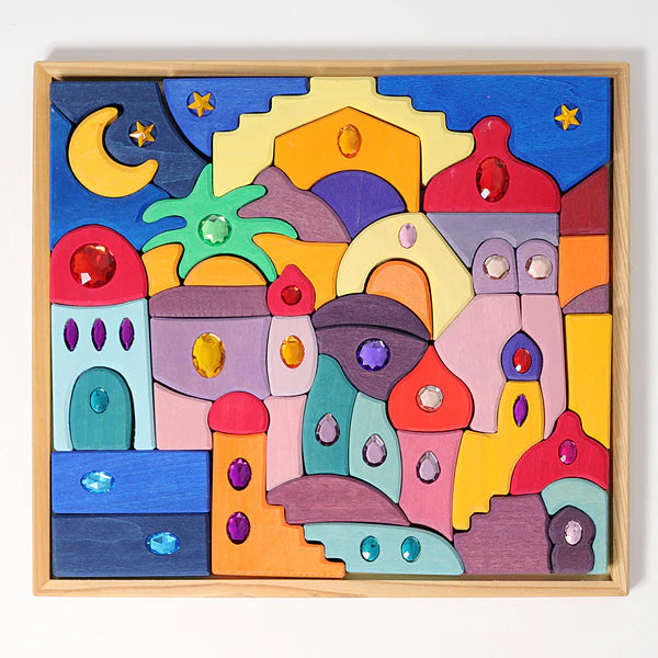 Grimm's Glitzermandala Morgenland – Træ Puslespil & Kreativ Leg