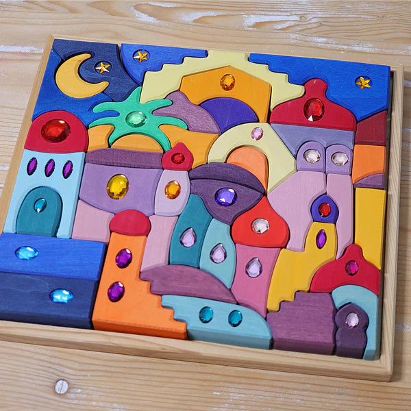 Grimm's Glitzermandala Morgenland – Træ Puslespil & Kreativ Leg