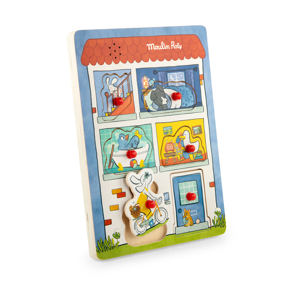 Moulin Roty - Puce & Pilou Knoppuslespil med lyd – 6 brikker