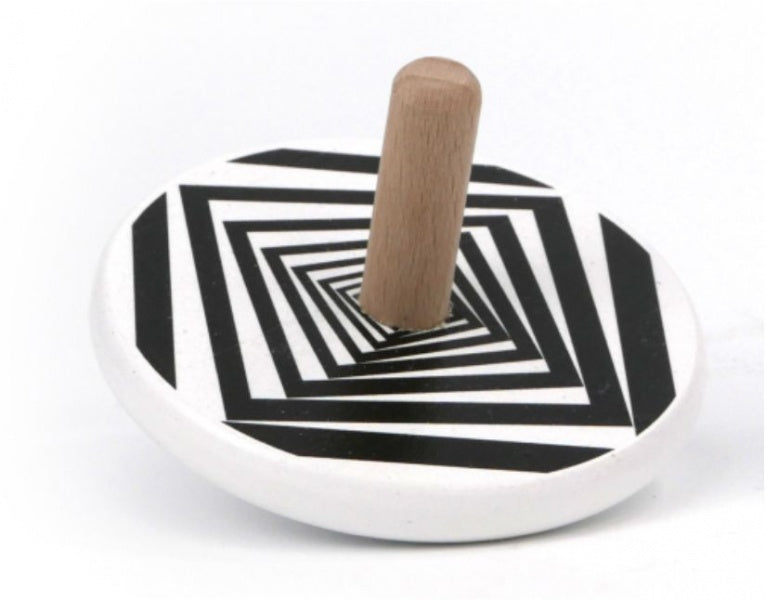 Snurra Kvadrater monokrom - Klassisk håndmalet snurretop i sort-hvid kvadratmønster