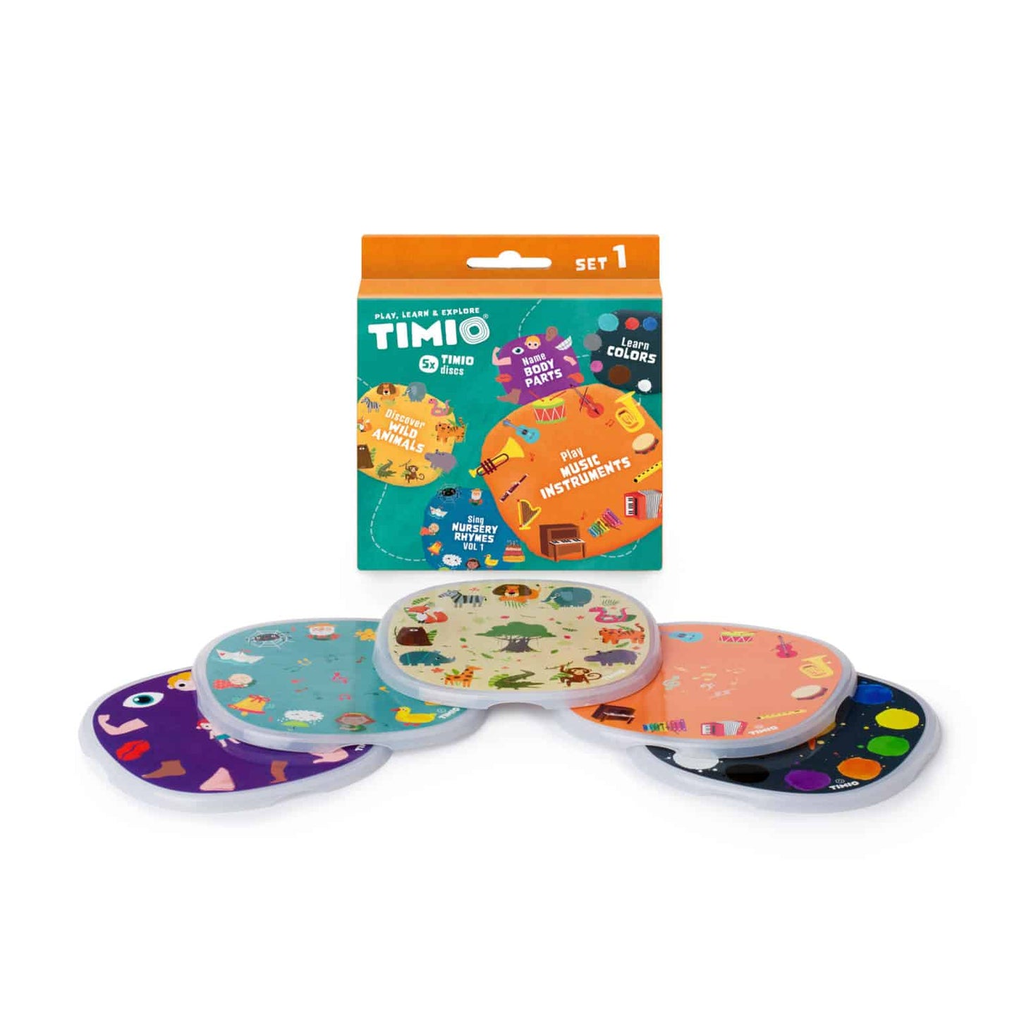 TIMIO Disc sæt 1 - Vilde dyr, børnerim, farver, musik og kroppens dele