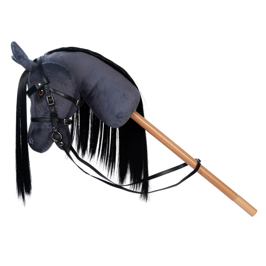 byASTRUP Kæphest Blaze – Grå/Sort  + En GRATIS lege ridehjelm pr. ordre | Realistisk Hobbyhorse med Hovedtøj