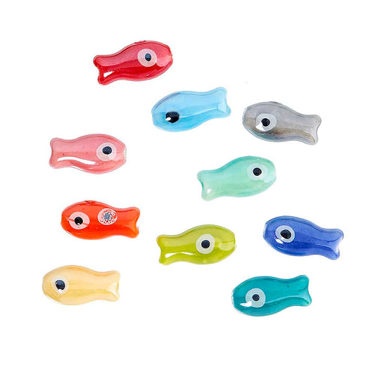 me&my BOX - Porcelaensperler 10 stk - Farverige fisk